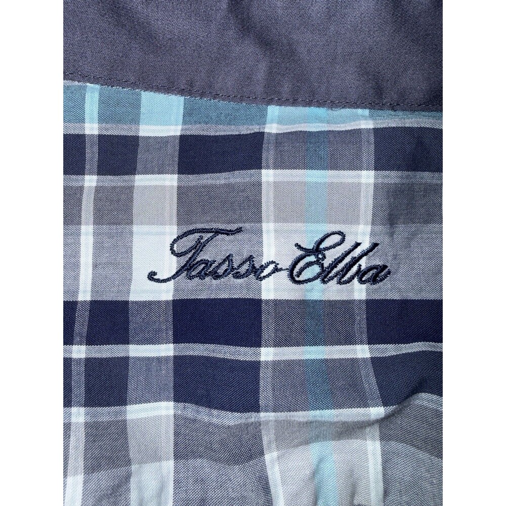 Tasso Elba Men’s Long Sleeve Button Down 100% Cotton M 15-15.5 Blue Plaid - Picture 4 of 7